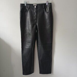 Aritzia Wilfred Melina Sz 10 Faux‎ Leather Pants Black Straight Leg Pockets Soft